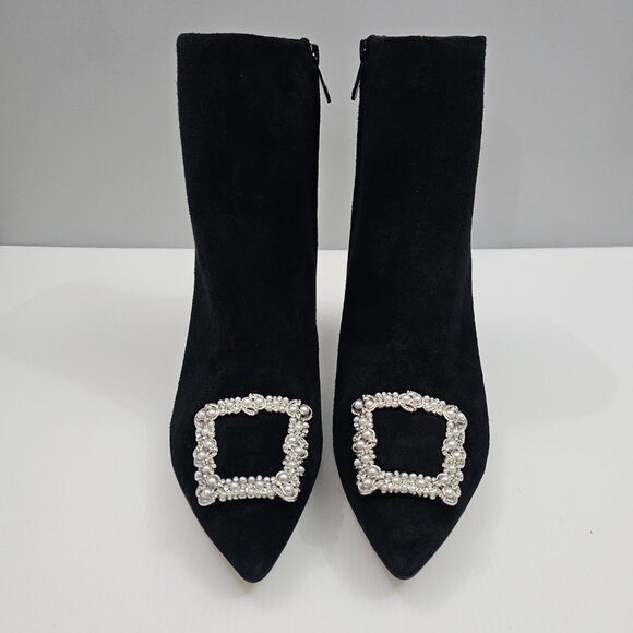 Sam Edelman Ulissa Luster Ankle Boot Womens 8.5 Black Suede Rhinestone Buckle - Picture 5 of 15